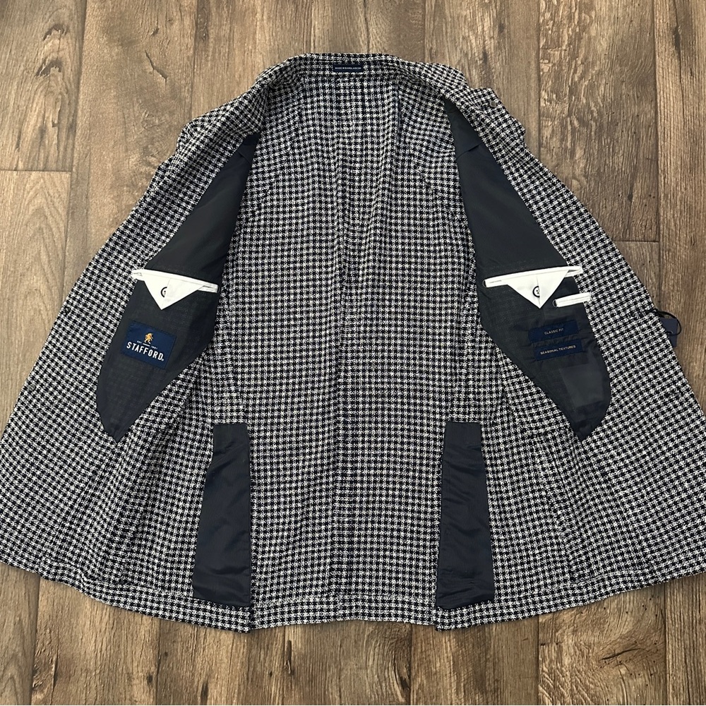 Stafford Classic Fit Sport Coat Blazer Jacket Men’s Size 40R Navy Check - Picture 10 of 15